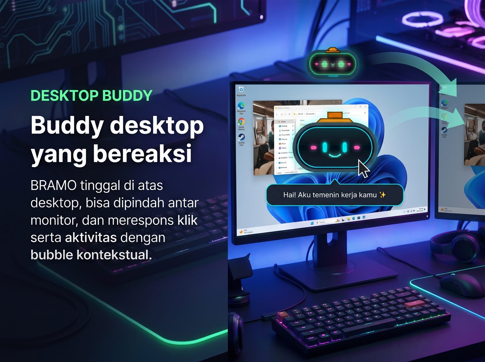 BRAMO menemani desktop dan merespons interaksi