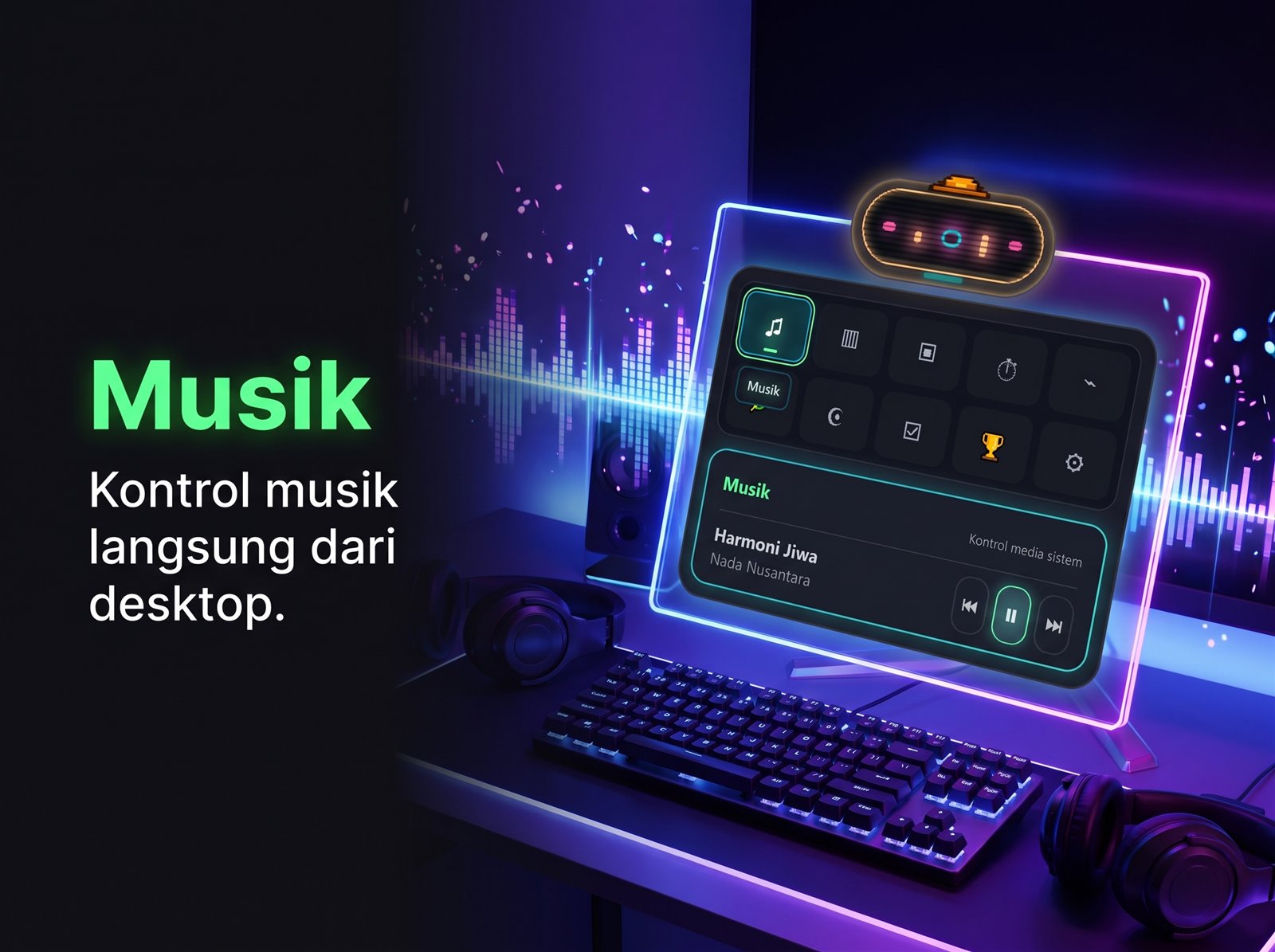 Tampilan kontrol musik BRAMO