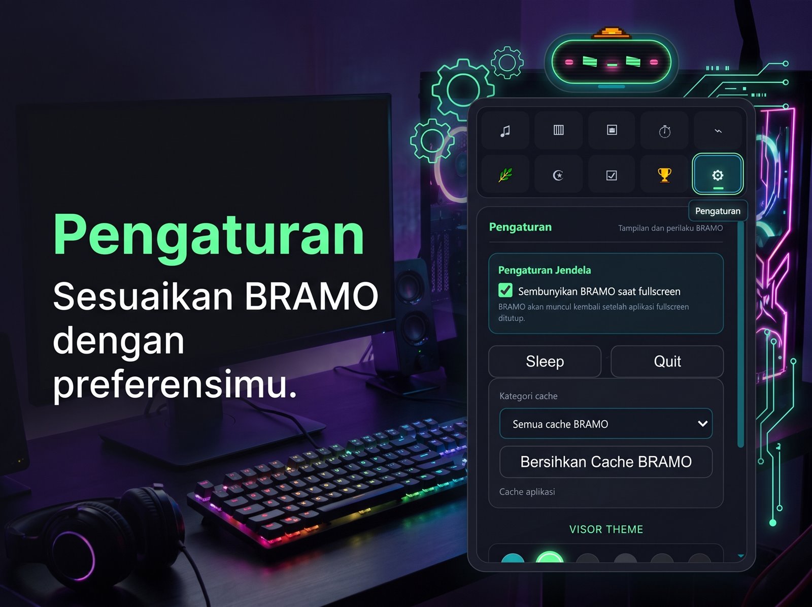 Tampilan pengaturan tema dan perilaku BRAMO