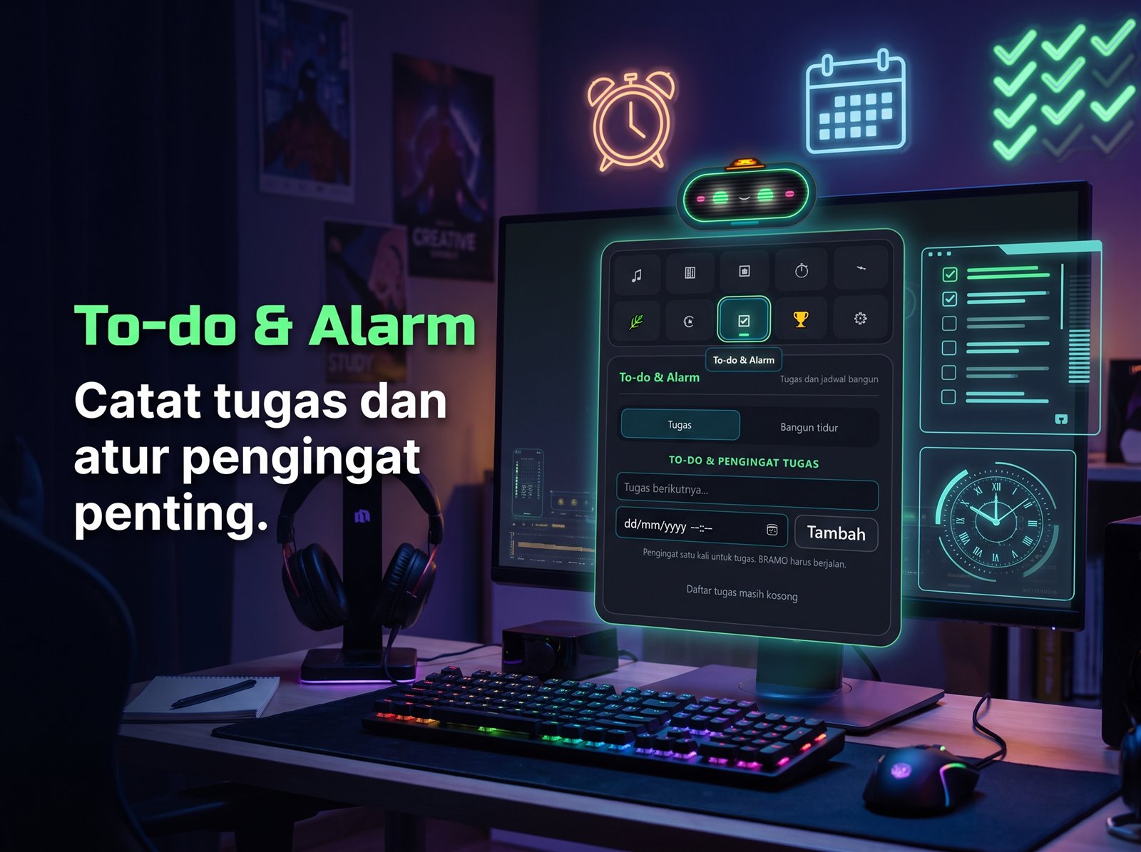 Tampilan daftar tugas dan alarm BRAMO